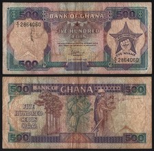 1986 Bank of Ghana, 500 Cedis, Pick-28a, F Circulated