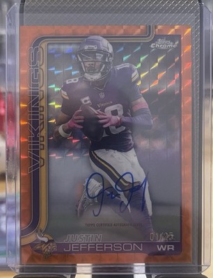 2025 Topps Chrome Football Justin Jefferson Orange Geometric On Card Auto 1/25!