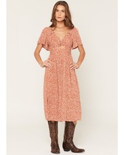 Angie Women's Floral Print Front Twist Midi Dress - C4DII-A801