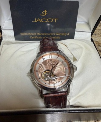 JACOT VARIK MENS AUTOMATIC MECHANICAL LUXURY ROSE GT DIAL SS WATCH NEW LEATHER