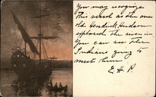 Indians canoa meet Hendrick Hudson nave a vela UDB 1904 Hudson River Day Line