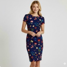 T Tahari Navy Blue Floral Front Knot Dress 6
