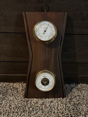 Vintage Barigo Germany Wall Weather Station Barometer Thermometer Walnut MCM