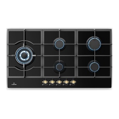 Gaskochfeld 90 cm 5 Flammen Glaskeramik Oberfläche Gas Cooker Hob 11100W Schwarz