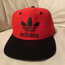 Vintage 90  s Adidas Nissin Trefoil SnapBack Hat Red Black Cap Logo