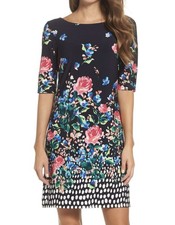 NWT Eliza J Jersey Shift Floral Print Lined Dress in Navy Sz 10