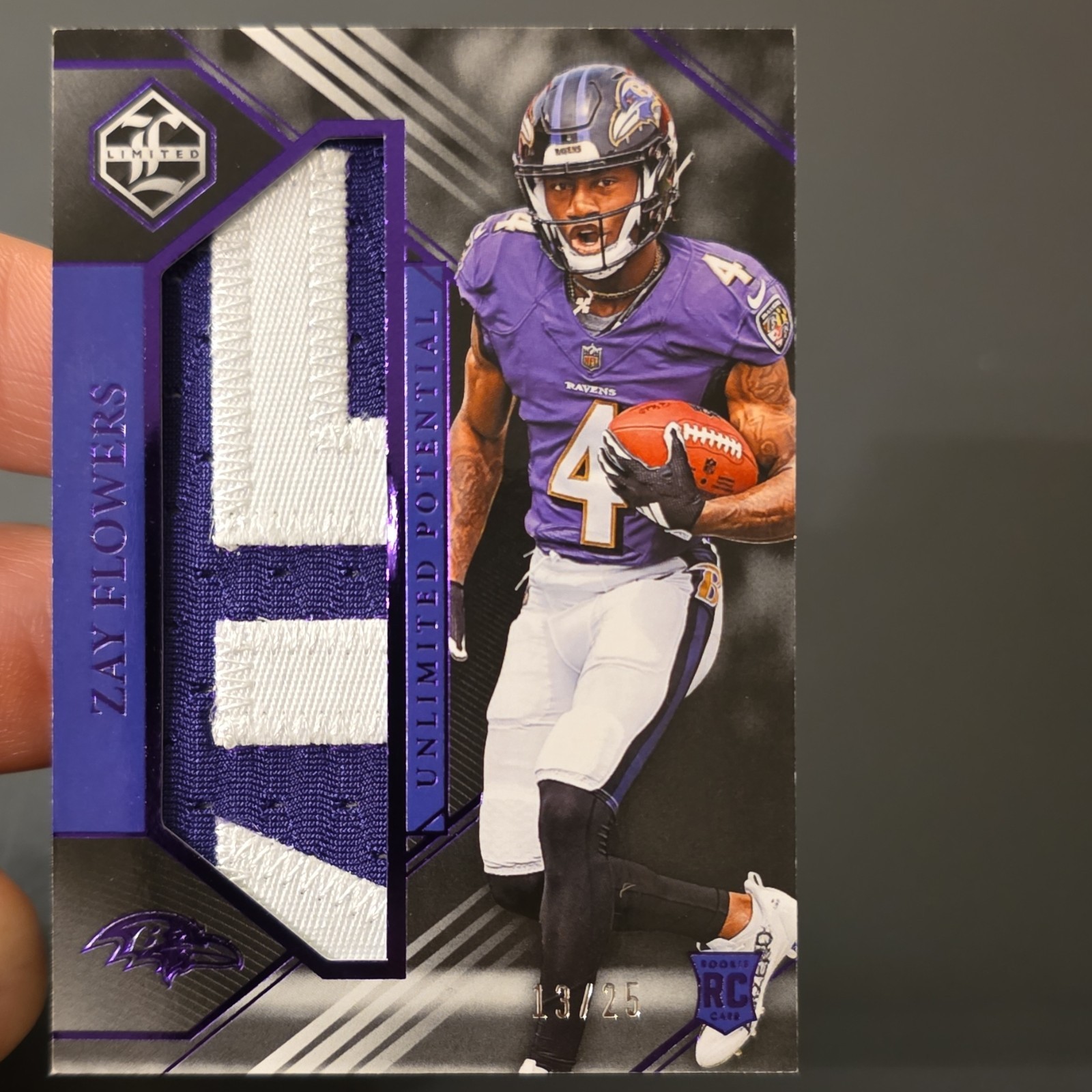 Zay Flowers Panini Limited Unlimited Potential Relics #LPZF Amethyst Spotlight