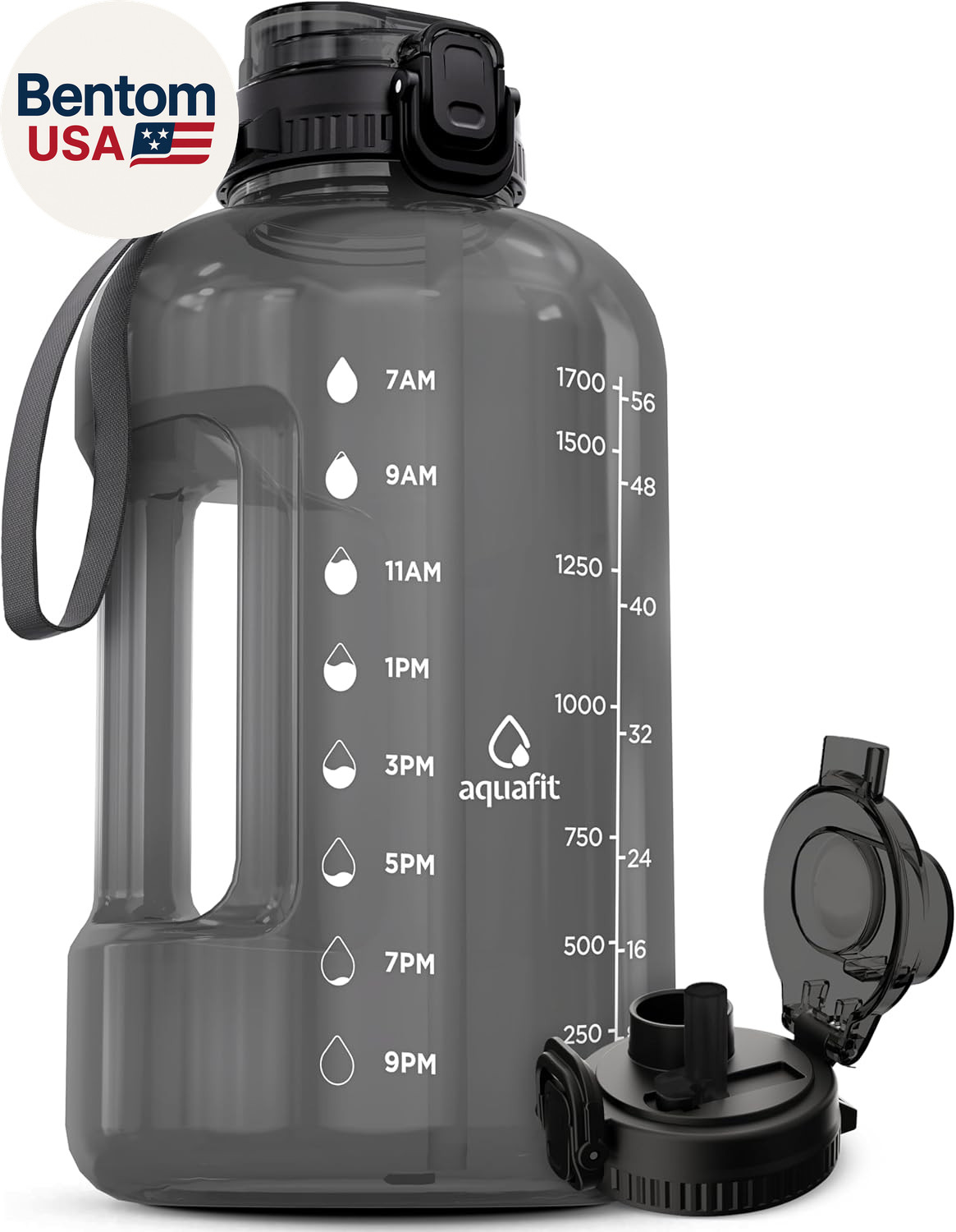 With Time Marker - Straw & Chug Lid - Bpa Free Gym Wate