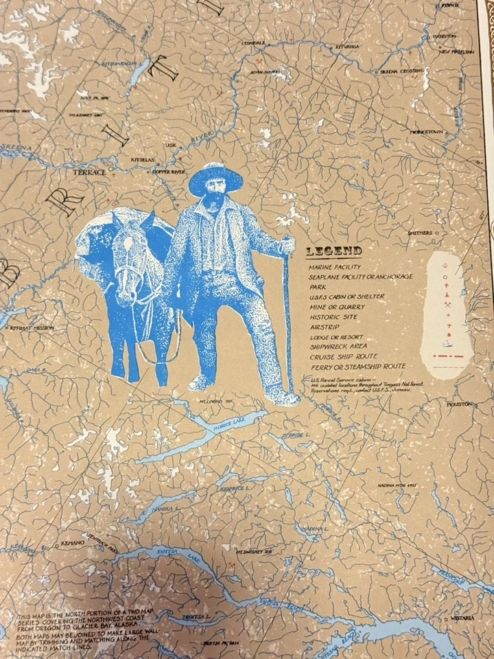 Mapa de pared vintage de la costa noroeste de Alaska BC 59x30 tubo original decoración náutica Foto 2 de 4