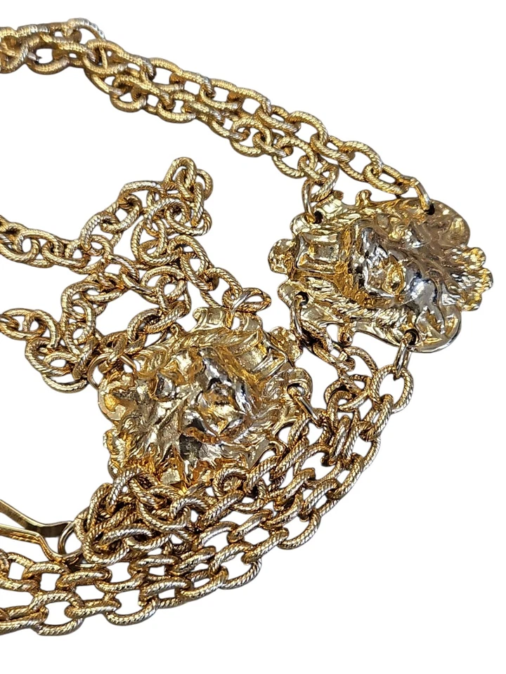 Cinturón Cintura Ajustable Cabeza de León Años 70 Vintage Tono Dorado hasta 38 Pulgadas Foto 2 de 4