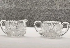 Antique Crystal Glass Creamer Sugar Set Hobstar American Brilliant Period