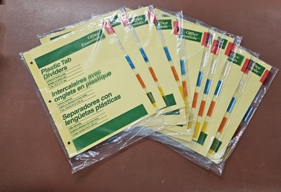 LOT OF 9 PACKAGES Office Essentials Plastic Insertable Dividers 5-Tab Letter NEW