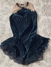 Sharene Designs Sleeveless Skating Dress BLUE VELOUR SPARKLES MESH Girl's 6 XL