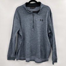 Under Armour Mens 1/4 Zip Loose Fit Fleece Pullover Size 3XL Blue Coldgear LOGO