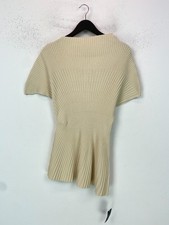 Karen Millen Cream Ribbed Top Plain Knit Fit And Flare Short Sleeve L NEW