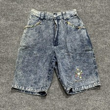 Vintage Acid Wash Denim Shorts Womens Small Blue Jeweled Embellished 90s
