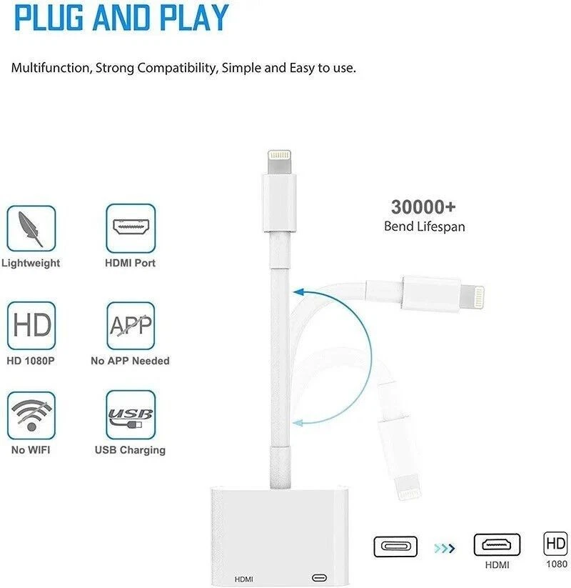 Lightning-Auf-HDMI Digital TV Adapter FULL HD 1080P Kabel Für-Apple-iPad-iPhone - Bild 4 von 4