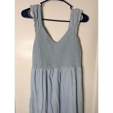 Old Navy Womens Light Blue Chambray Smocked Midi Dress Eyelet Ruffle Strap Small