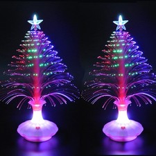 Fiber Optic Christmas Tree 12in LED Color Changing 2 Pack Green