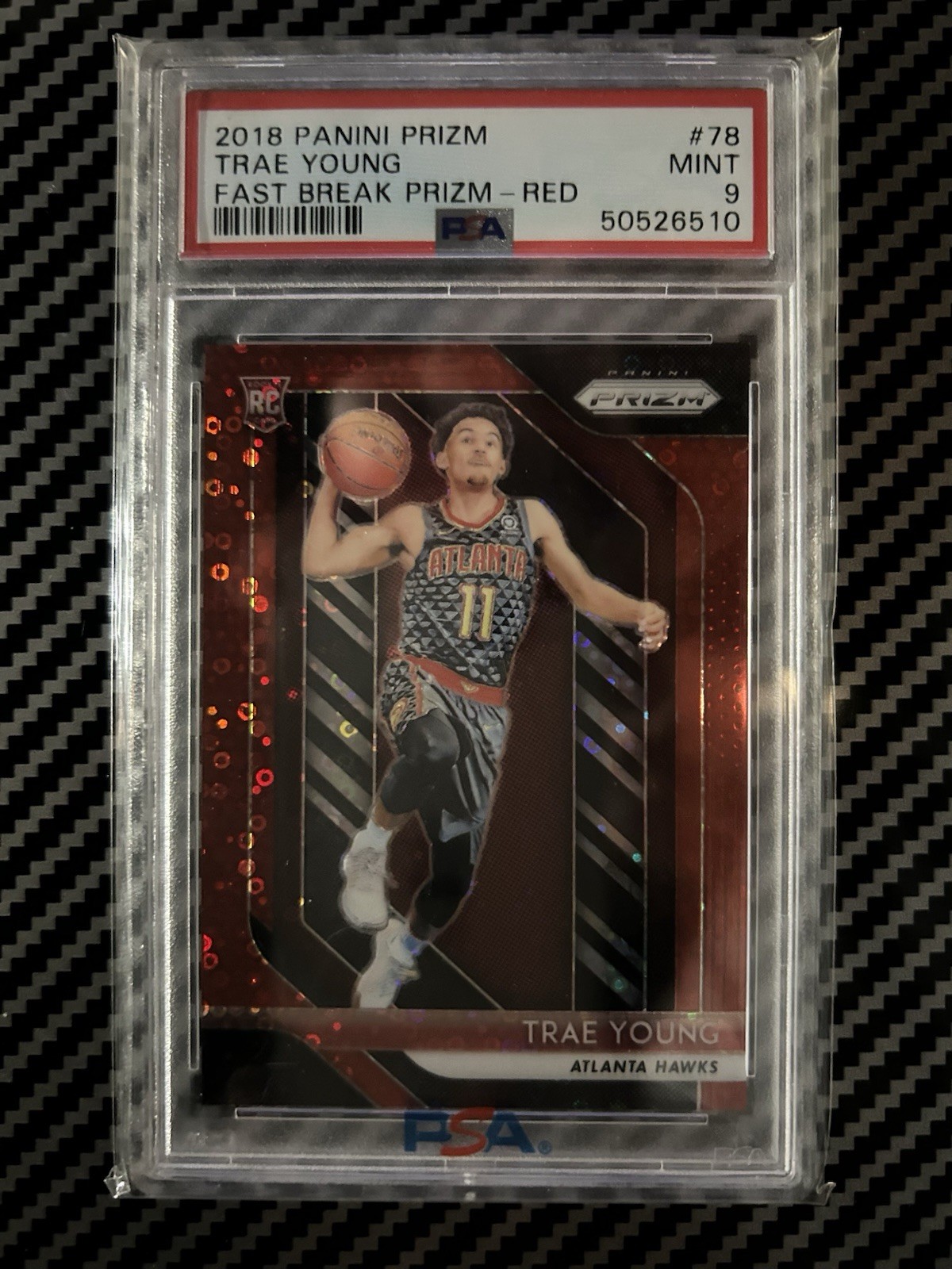 2018-19 Panini Prizm Trae Young #78 Fast Break Red Prizm /125 (RC) PSA 9