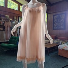 Vtg 60s Whipped Pink Babydoll Sheer Chiffon Double Layer Nightie Pajama M/L/XL