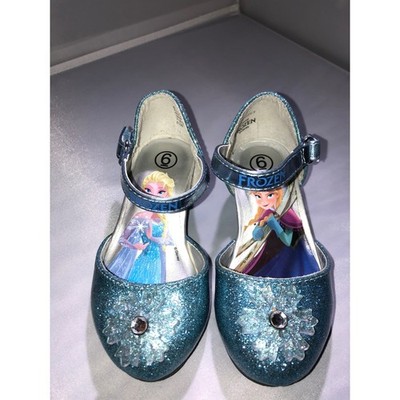 Disney Frozen Elsa Anna Blue Glitter Dress Shoes Snowflake Heels Girls Size 6