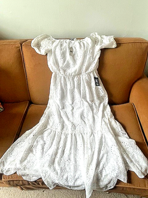 Summer white embroidered dress with puff sleeves/off the shoulder from  Express | eBay
