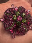 Vintage  Vendome With Pink Magenta Green Rhinestone Brooch& Earrings Set — photo 5