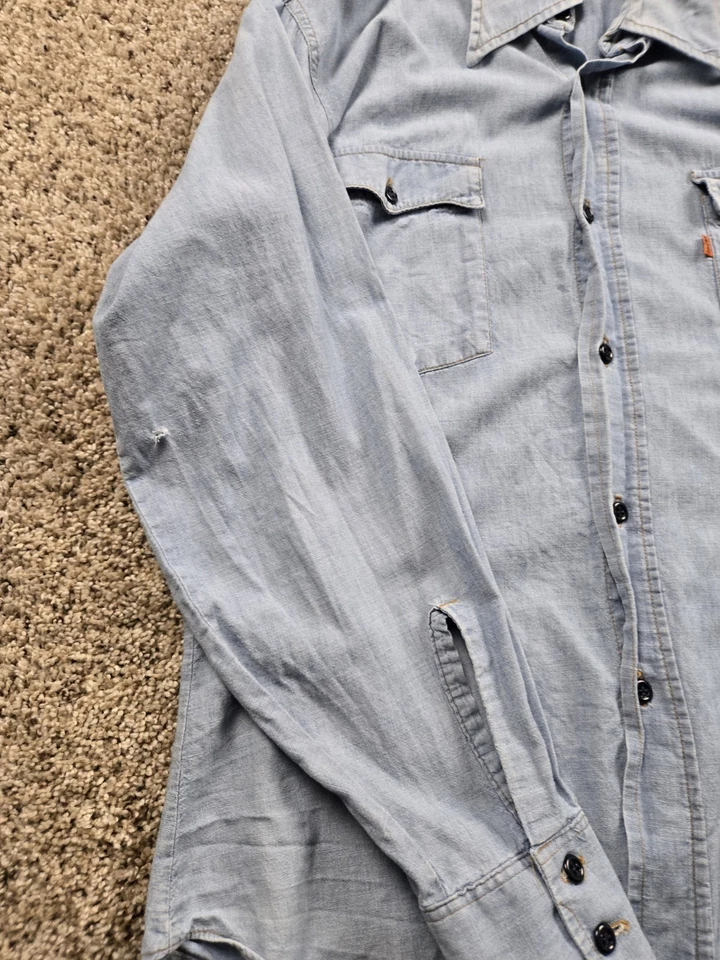 Vintage Levi's Shirt Large Chambray Western Orange Tab Pockets Long Sleeve 70s - Image 3 of 4