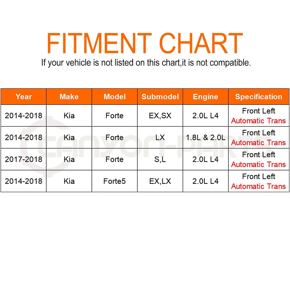 Conjunto de eixo dianteiro esquerdo CV para 2014-18 Kia Forte Forte5 Auto Trans 2.0L - Imagem 2 de 4