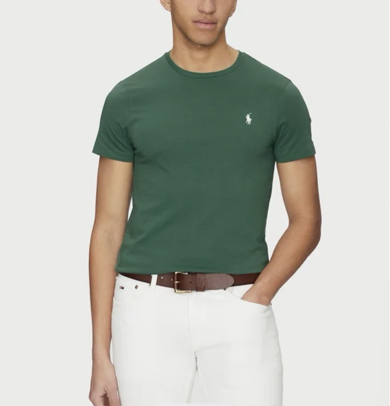 PONY Ralph Lauren Uomo TG L Maglietta Custom slim Fit Verde T shirt