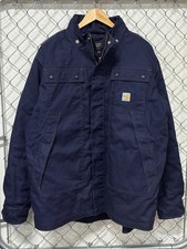 Carhartt Navy Blue FR Button Up Work Jacket Size XL Tall