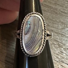 Vtg Southwest Style Sterling Silver 925 Oval Abalone Paua Shell Ring, Size 5.5