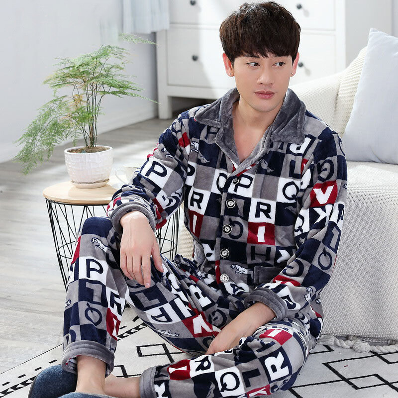 Men Pajama Set Winter Soft Cozy Warm Flannel Loungewear Top and Bottom  Nightwear | eBay