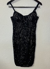Haute Monde Black Spaghetti Strap Sleeveless Sequin Dress Women’s Size M