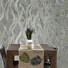 Gray Taupe gold metallic reflection textured wave lines faux fabric Wallpaper 3D