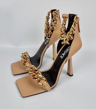 VERSACE 110mm Beige Gold Chain Strap Sandals New Size 38.5 US 8.5