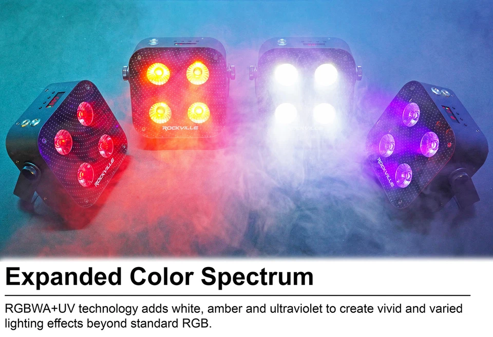 Rockville 4 PACK MINI RF4 V2 BLACK DJ Par Wash Up Lights+Wireless DMX+App+Bag - Image 4 of 4