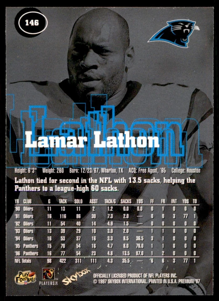 1997 SkyBox Premium Lamar Lathon Football Cards #146 - Image 2 of 2