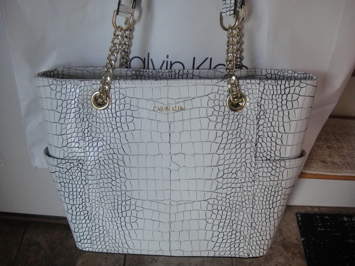 New Calvin Klein HAYDEN LEATHER CHAIN LINK Tote Bag  .100%Authentic.Retail$178.00