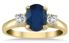 1.58CT DIAMOND  AAA SAPPHIRE 14KT YELLOW GOLD 3D OVAL  ROUND ENGAGEMENT RING