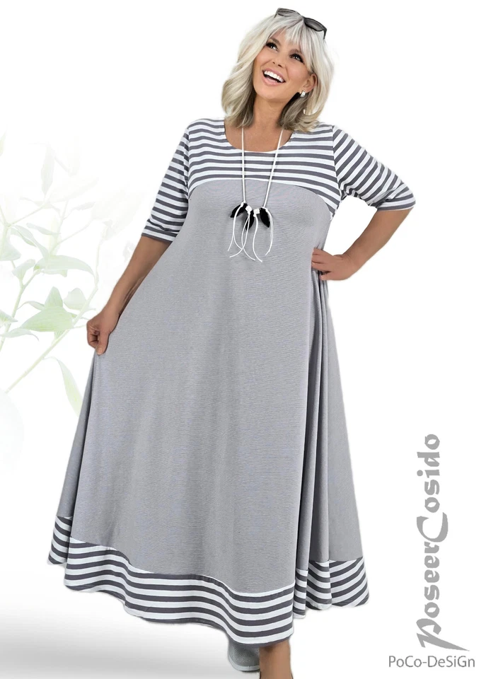 LAGENLOOK Sommer Ballon-Kleid mauve weiß 44 46 48 50 52 54 56 58 L XL XXL XXXL - Bild 1 von 4