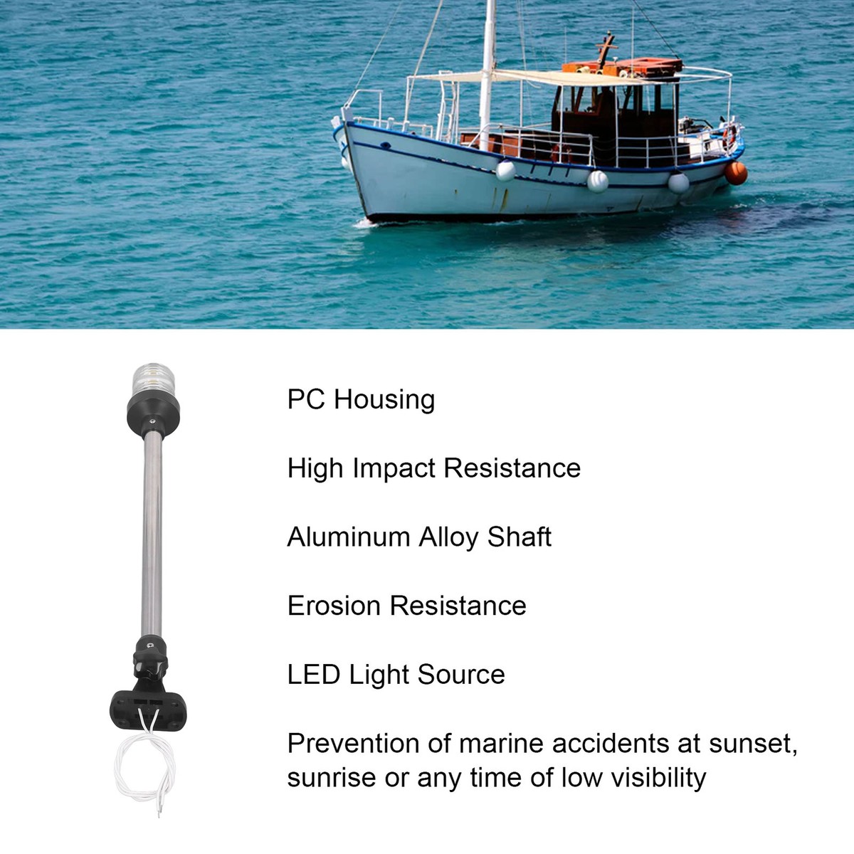 LED Anchor Navigation Light 18 Inch Marine All Round Boat Stern