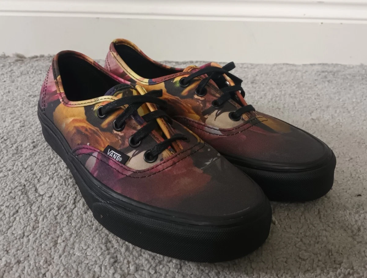 WOMENS MULTICOLOUR FLORAL BRIGHT BOLD VANS LACE UP TRAINERS FLAT SHOES UK 4