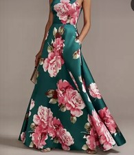 NWT  Floral Mikado  A-LINE STRAPS Razor Back Evening Prom Dress Size 5