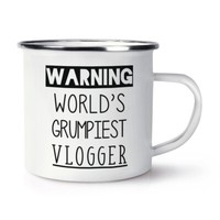 Warnung World's Grumpiest Vlogger Emaille Becher Tasse Lustig Best Vlog Blogger