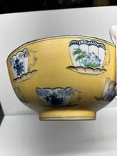 Beautiful Large Chinese Imperial Yellow Export Famille Rose Porcelain Bowl 10