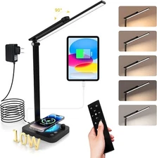 Desk Lamp With Remote Control, 10W Wireless Charger  &USB Charging Port
