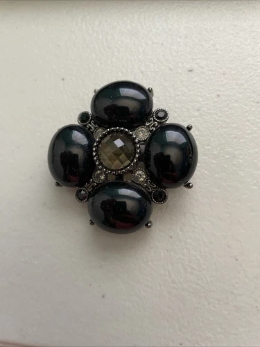 Vintage Brooch Pin Pendant Estate Statement Costume Jewelry Black Stone