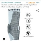 NeoTech Care Ankle Support Brace, Bamboo Fiber, Gray (Size S  1 Pair)-New — photo 3